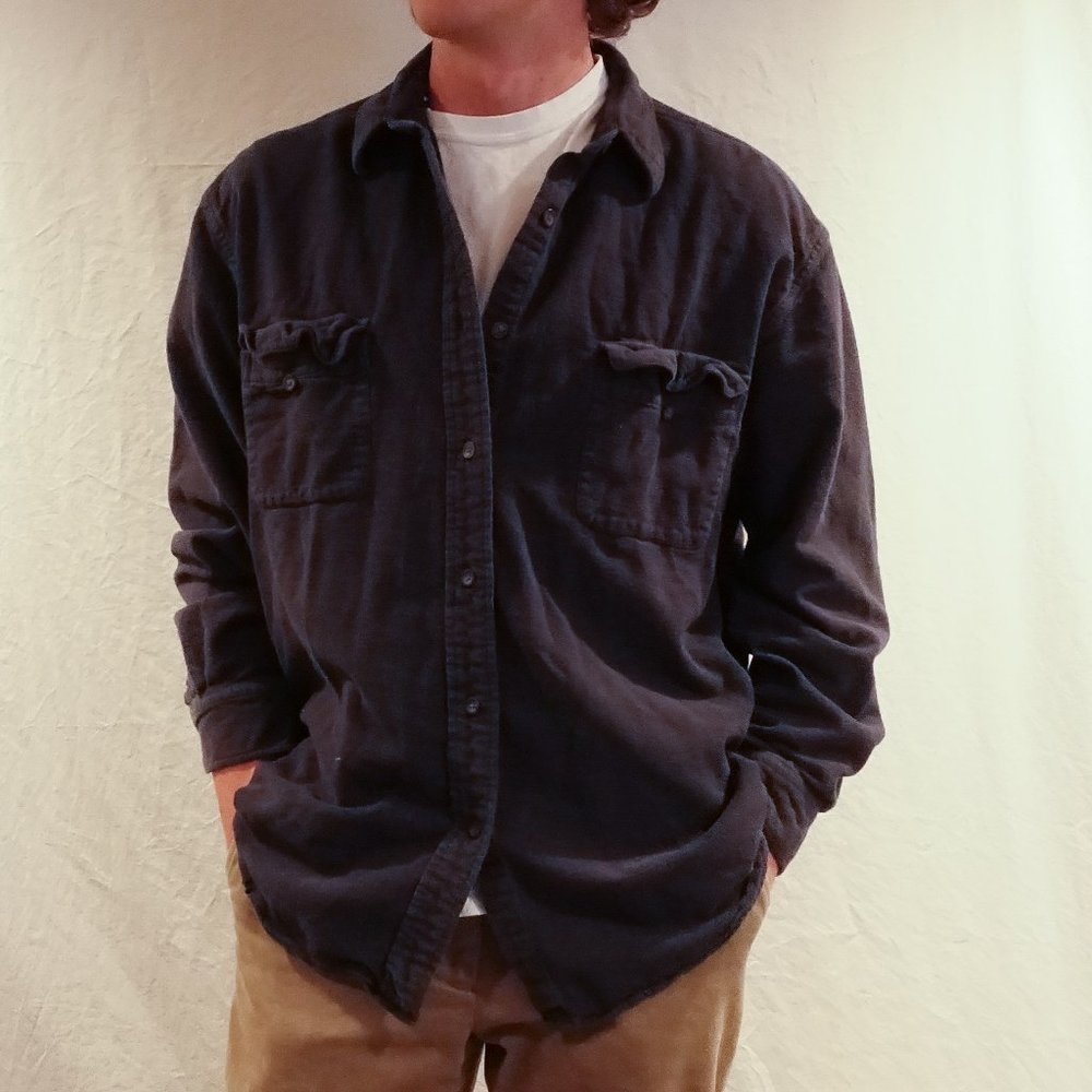 Navy Blue Double Pocket Vintage Button-Up